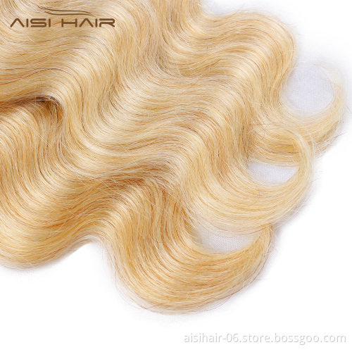 Aisi Hair Wholesale Blonde 613  Body Wave Human Hair Weave  Brazilian Human Hair 613 Bundles with Closure